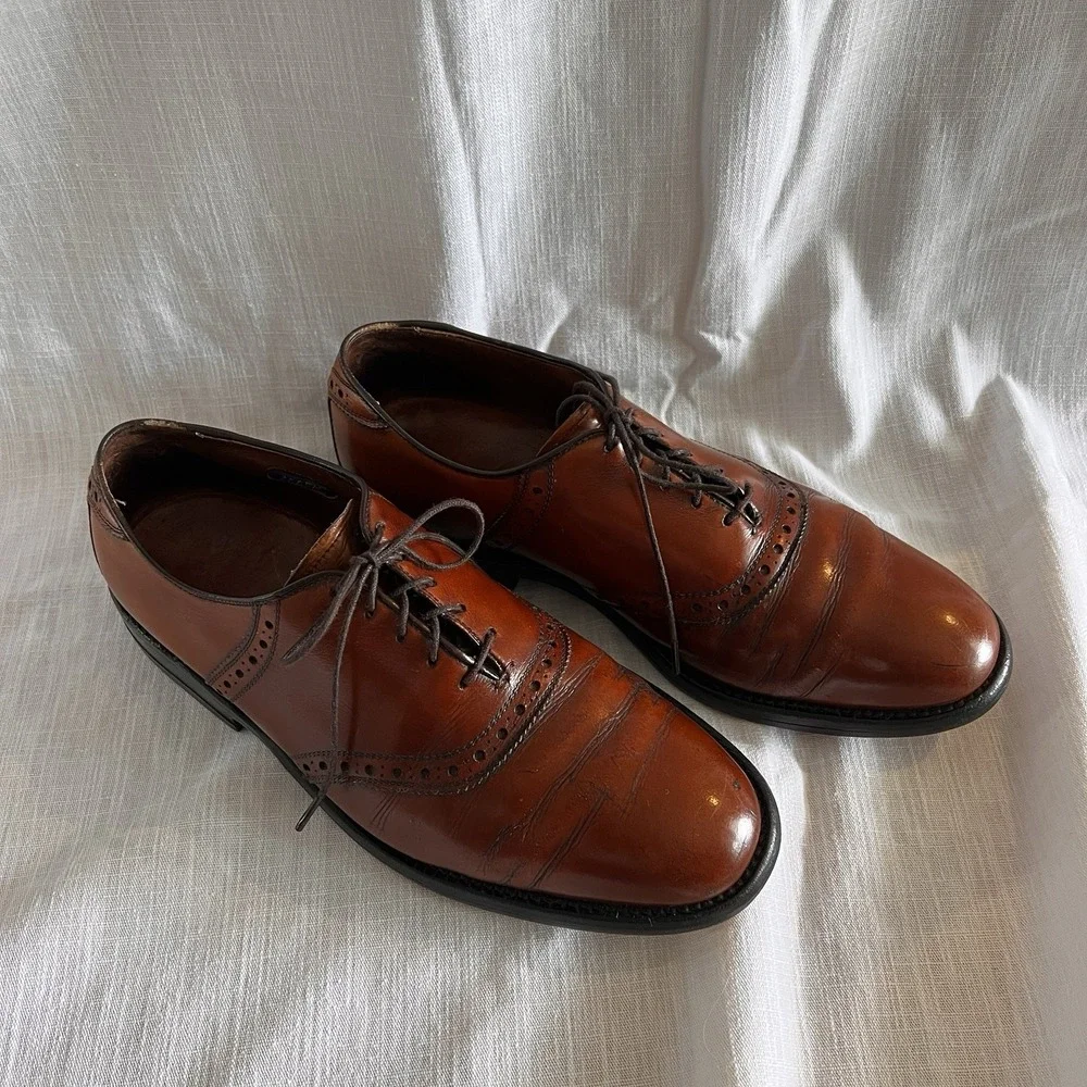 Vtg Allen Edmonds Polo Saddle Oxfords Mens7 Reddish Brown Leather Dress Shoes‎